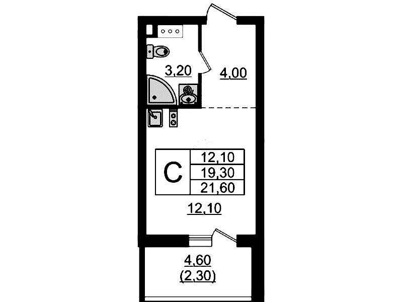 Квартира студия 21.6 м², 6/9 эт., ЖК «А101 Лаголово»